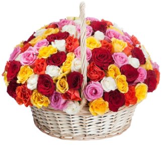 51 colorful roses in the basket | Flower Delivery Tyumen